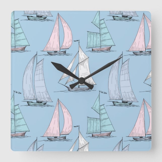 Horloge Carrée Cute Sailboat (Recto)