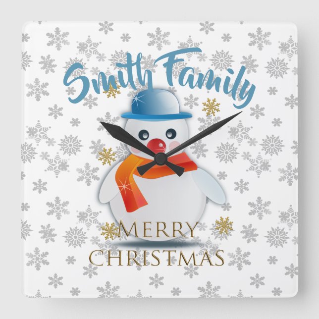 Horloge Carrée Cute Snowman (Recto)