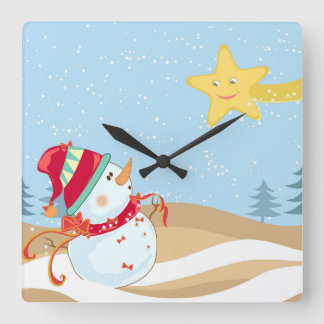 Horloge Carrée Cute Snowman Holiday Wall clock
