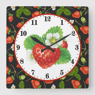 Horloge Carrée cute strawberry lovers kitver