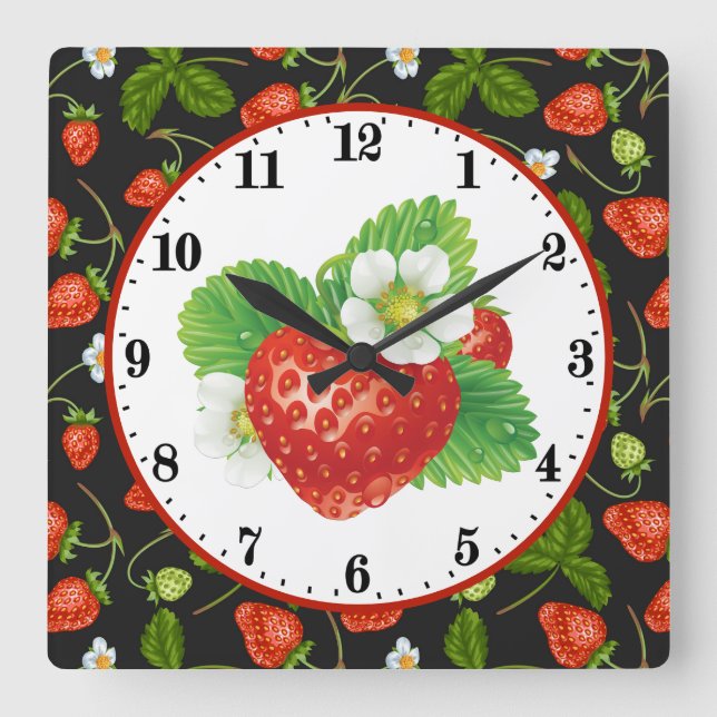 Horloge Carrée cute strawberry lovers kitver (Recto)
