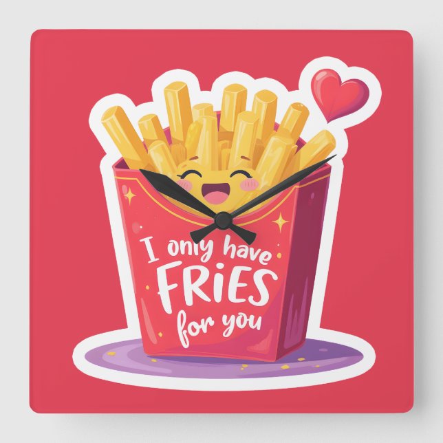Horloge Carrée Cute Valentine French Fries Pun (Recto)