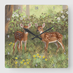 Horloge Carrée Cute White Deer Twin Fawns