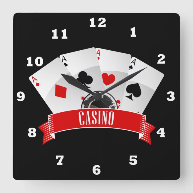 Horloge Carrée Cuve Casino gambling cards décor clock (Recto)