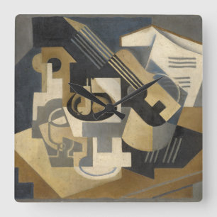 Horloge Carrée Cuvette de guitare et de fruit sur un Tableau,