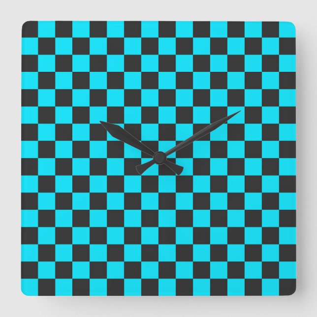 Horloge Carrée Cyan and charcoal checkerboard pattern (Recto)