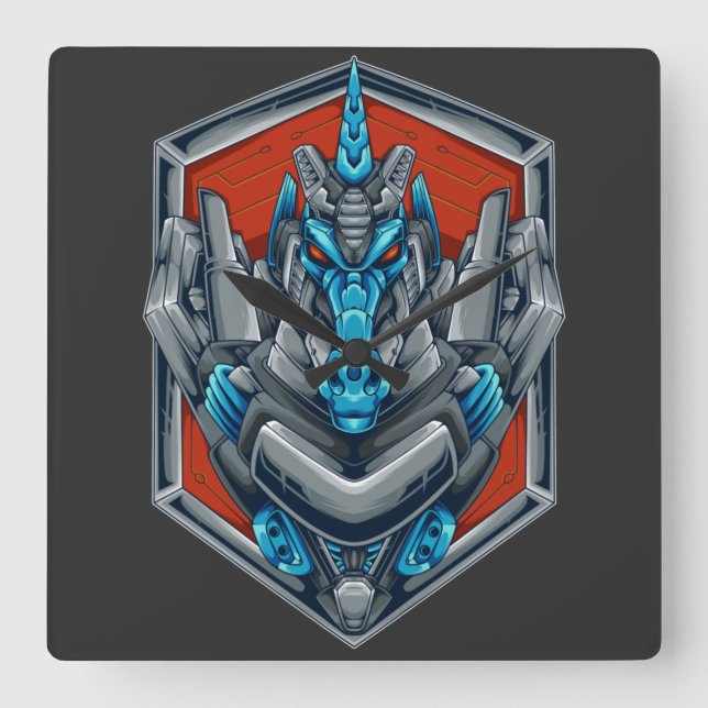 Horloge Carrée Cyborg Square Wall Clock (Recto)