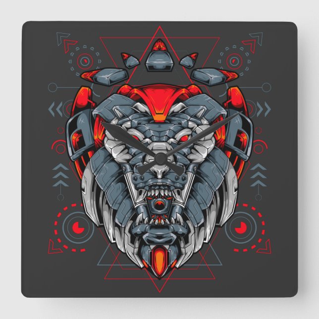 Horloge Carrée Cyborg Square Wall Clock (Recto)