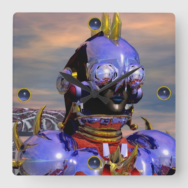 Horloge Carrée CYBORG TITAN PORTRAIT Bleu Science-fiction Scifi (Recto)