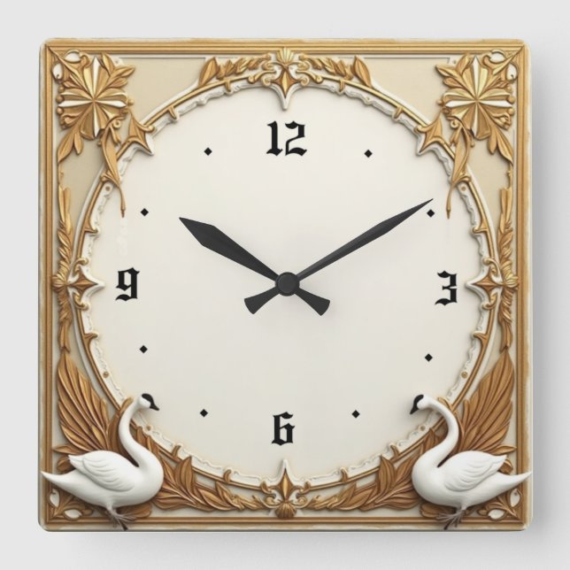 Horloge Carrée Cygne Art Déco (Recto)