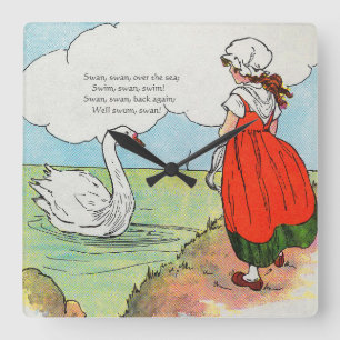 Horloge Carrée Cygne, Cygne au-dessus de la mer Mère Goose Nurser