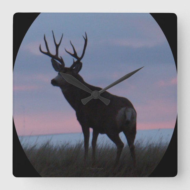 Horloge Carrée D22 Mule Deer Buck Sunrise Buck (Recto)