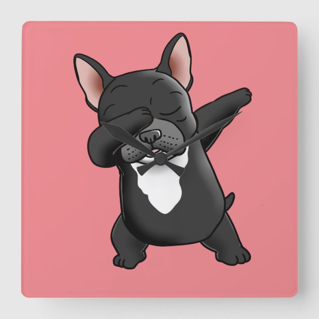 Horloge Carrée Dabbing mignon Français Bulldog (Recto)