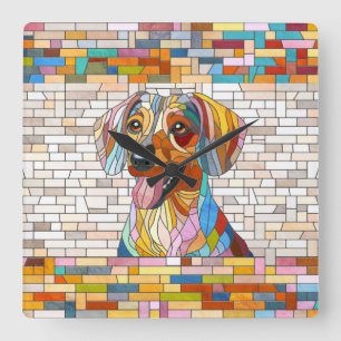 Horloge Carrée Dachshund chien - Doxie -mosaïque colorée