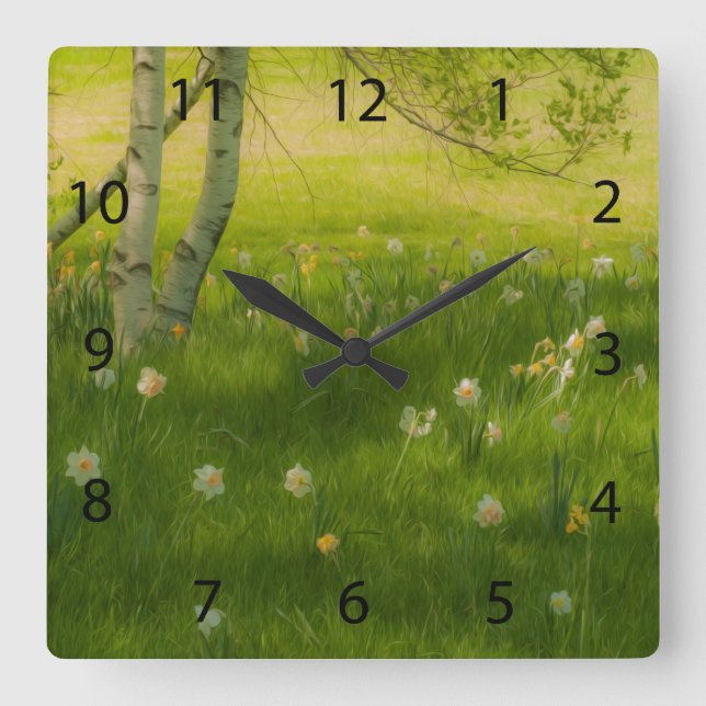 Horloge Carrée Daffodiques de printemps (Recto)