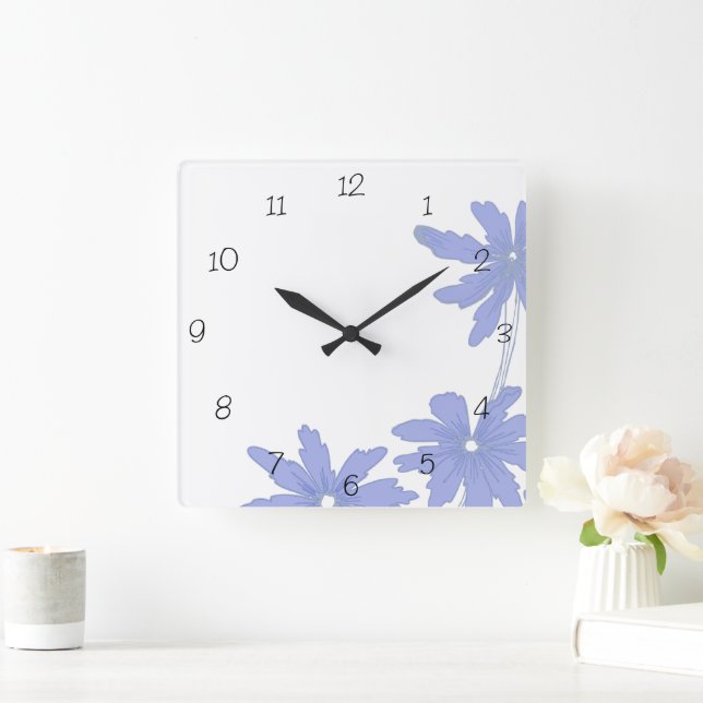 Horloge Carrée Daisies bleues de Périwinkle (Maison)