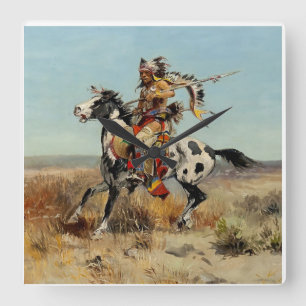 Horloge Carrée « Dakota Chief » Western Art de Charles M Russell