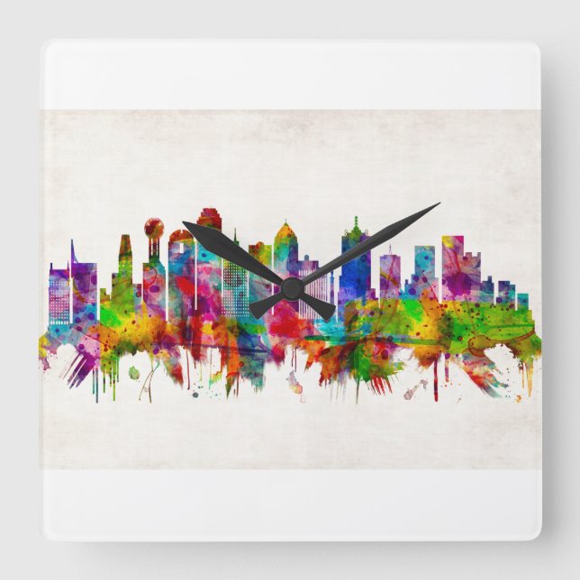 Horloge Carrée Dallas Texas Skyline (Recto)