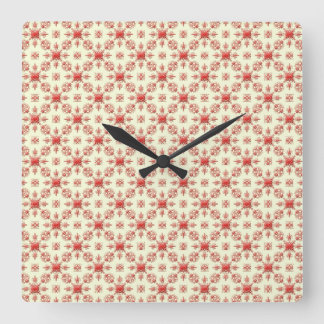 Horloge Carrée Damas Abstraites rouges sur l'horloge Carré Creme