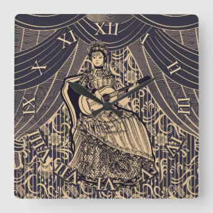 Horloge Carrée Dame avec guitare