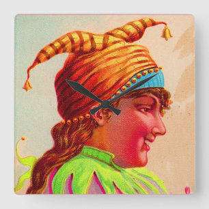 Horloge Carrée Dame victorienne jester