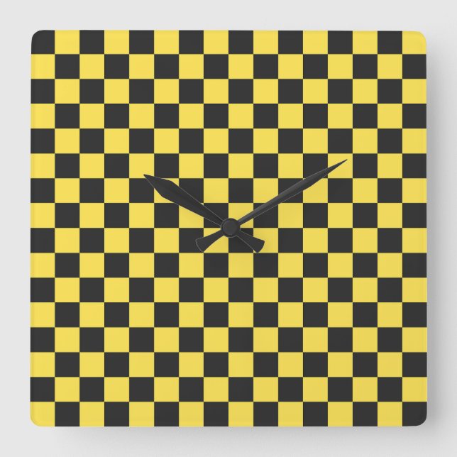 Horloge Carrée Damier jaune et noir (Recto)