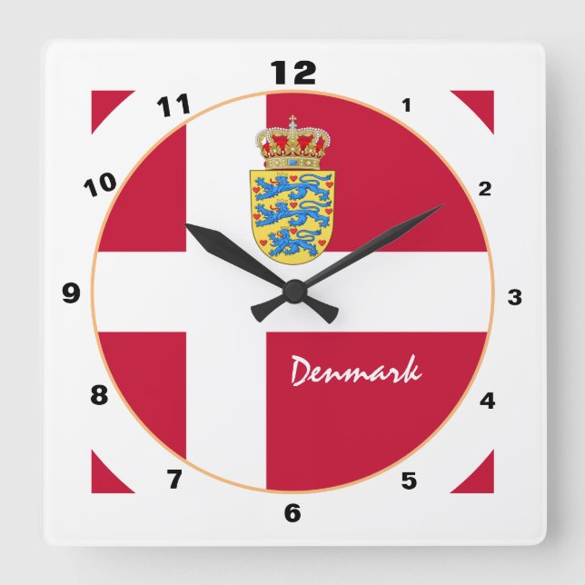 Horloge Carrée Danemark moderne, Drapeau danois tendance Maison / (Recto)