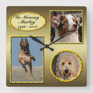 Horloge Carrée Dans Memory 3 Photo Dog Memorial Gold Collage