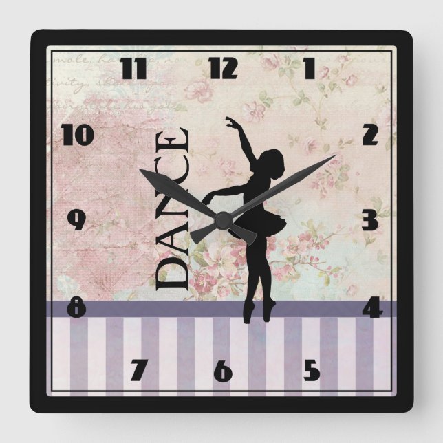 Horloge Carrée Danse - Ballerina Silhouette sur Arrière - plan Vi (Recto)