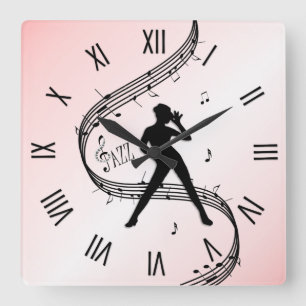 Horloge Carrée Danse Jazz Numéros romains rose