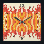 Horloge Carrée Danser Sunburst Pop De Couleur Art Abstrait<br><div class="desc">Horloge murale carré, décoration murale et décoration d'ameublement accessoire imprimé avec Dancing Sunburst Pop Of Color Art Abstrait dessin de la Fabric Seal impression sur demande magasin à Zazzle #ZazzleMade https://www.zazzle.com/store/thefabricseal 🎨 Cette palette de couleurs et d'art de style artistique du sud-ouest avec des tons beige, crème, or, ocre, orange,...</div>