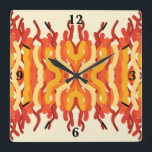Horloge Carrée Danser Sunburst Pop De Couleur Art Abstrait<br><div class="desc">Horloge murale carré, décoration murale et décoration d'ameublement accessoire imprimé avec Dancing Sunburst Pop Of Color Art Abstrait dessin de la Fabric Seal impression sur demande magasin à Zazzle #ZazzleMade https://www.zazzle.com/store/thefabricseal 🎨 Cette palette de couleurs et d'art de style artistique du sud-ouest avec des tons beige, crème, or, ocre, orange,...</div>