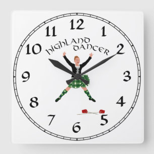 Horloge Carrée Danseur d'épée écossais - Ghillie Callum