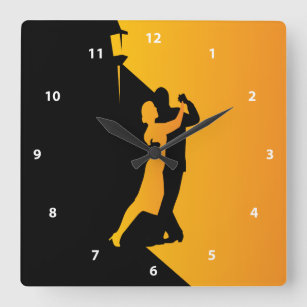 Horloge Carrée Danseurs Tango Silhouette