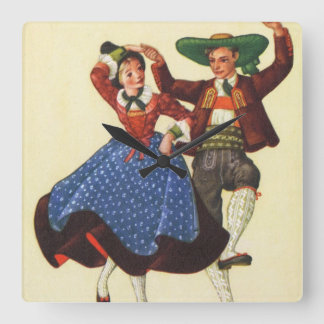 Horloge Carrée Danseurs tyroliens vintages, Autriche