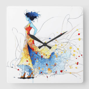 Horloge Carrée Danseuse de flamenco à l'aquarelle – Joie en mouve