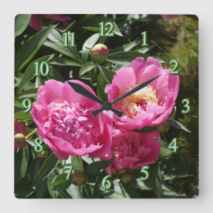 Horloge Carrée Dark rose peonies