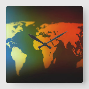 Horloge Carrée Day and night world map clock