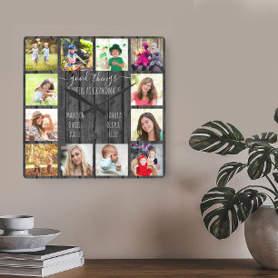Horloge Carrée De belles choses arrivent chez Mamie 12 Photo Bois