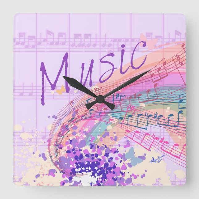 Horloge carrée de musique Purple Sheet en couleurs (Recto)