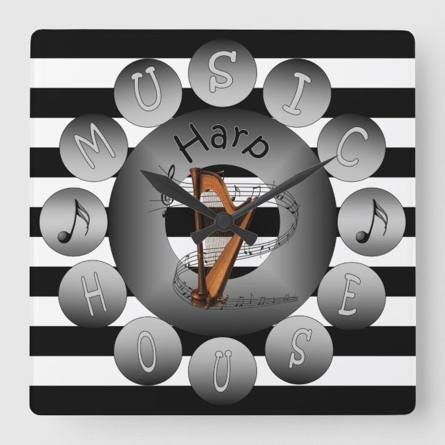 Horloge Carrée ~ de ~Stripes d'échelle de spirale de ~ d'harpe de (Recto)