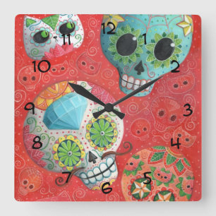 Horloge Carrée De trois jours des crânes morts