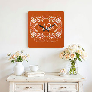 Horloge Carrée Décennie romantique orange brûlé 40 Anniversaire F