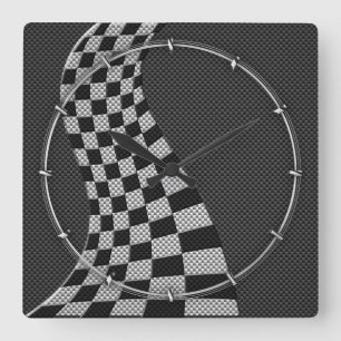 Horloge Carrée Décor à lames en fibre de carbone