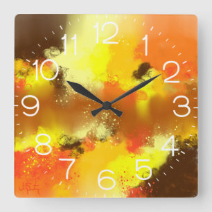 Horloge Carrée Décor Abstrait Jaune Orange Contemporain