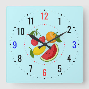 Horloge Carrée Décor de fruits dans la cuisine - Pays moderne