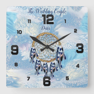 Horloge Carrée Décor de la maison de capture de rêve bleu exotiqu