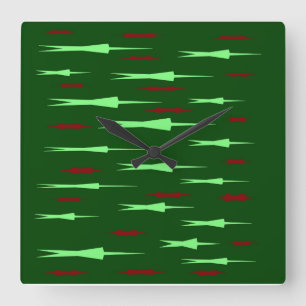 HORLOGE CARRÉE DÉCOR DE MUR VERT ET DÉCOR DE POINTE
