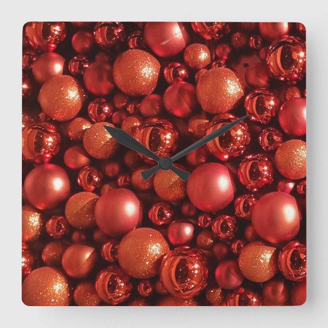 Horloge Carrée Décor de Noël Baubles rouges (Recto)