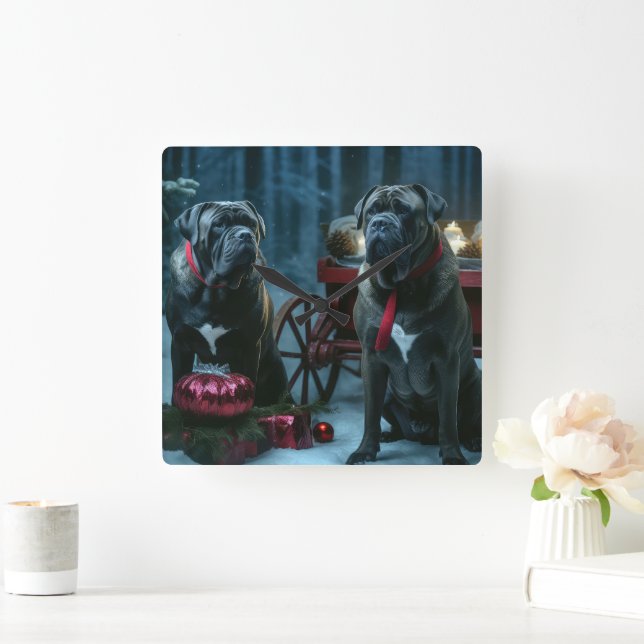 Horloge Carrée Décor de Noël Cane Corso Snowy Sleigh (Maison)